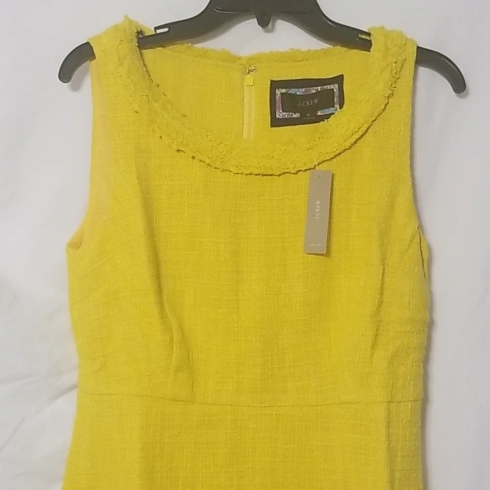 J Crew Yellow Sheath Dress In Texture Fringed Tweed